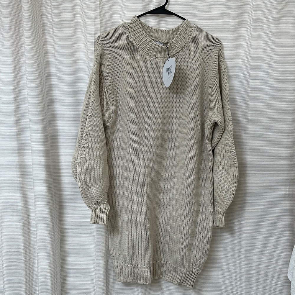 Princess Polly Oversized Cream Crew Neck Sweater Dress